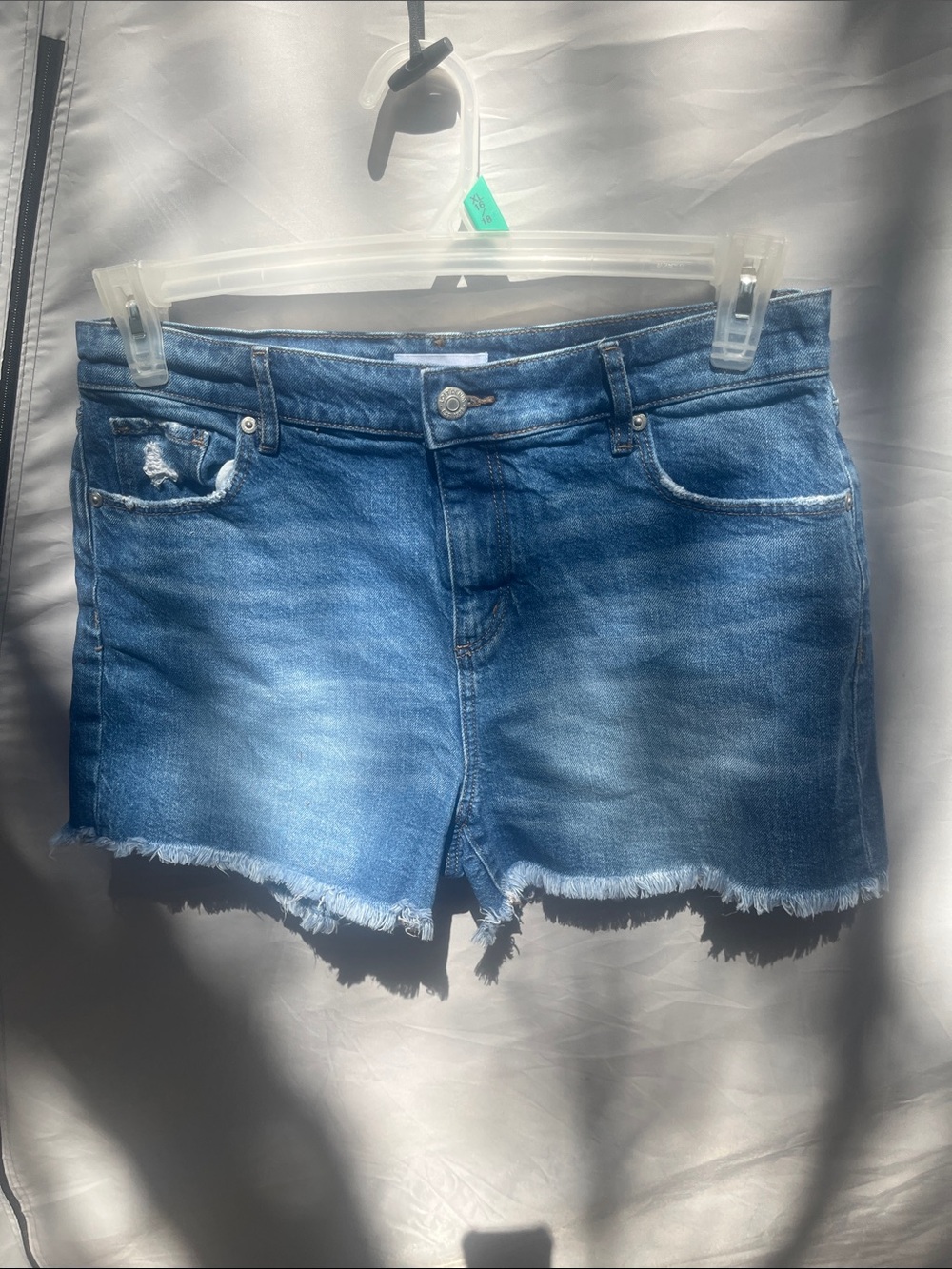 LOFT Medium Blue Frayed Hem Denim Shorts